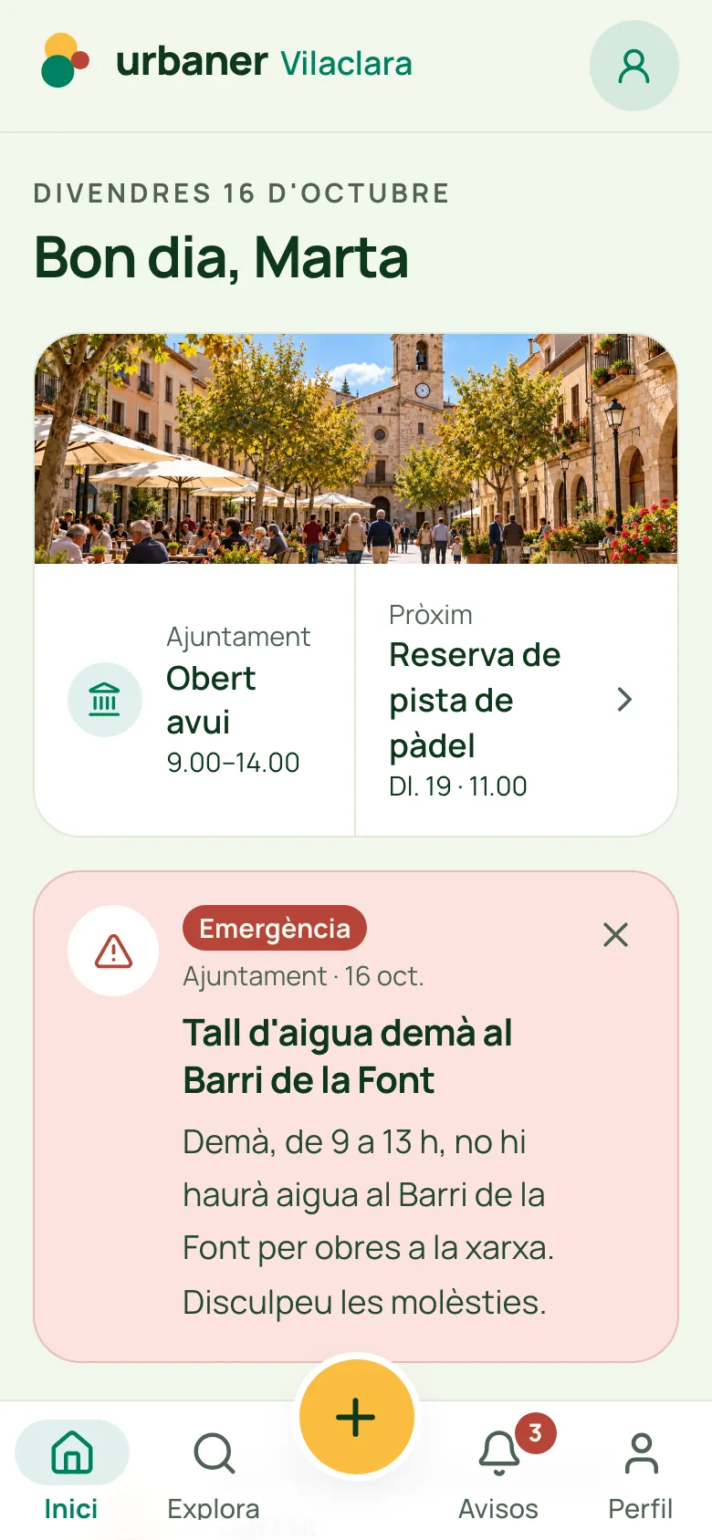 Pantalla «Fàcil de llegir» d’Urbaner Vilaclara, l’app d’un municipi fictici